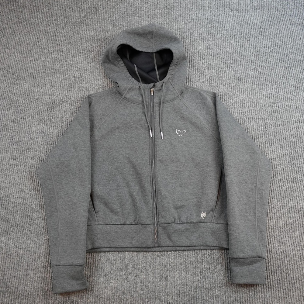 Greyson Hoodie Womens Medium Gray Knit Full Zip Sweatshirt Logo Stretch Athletic